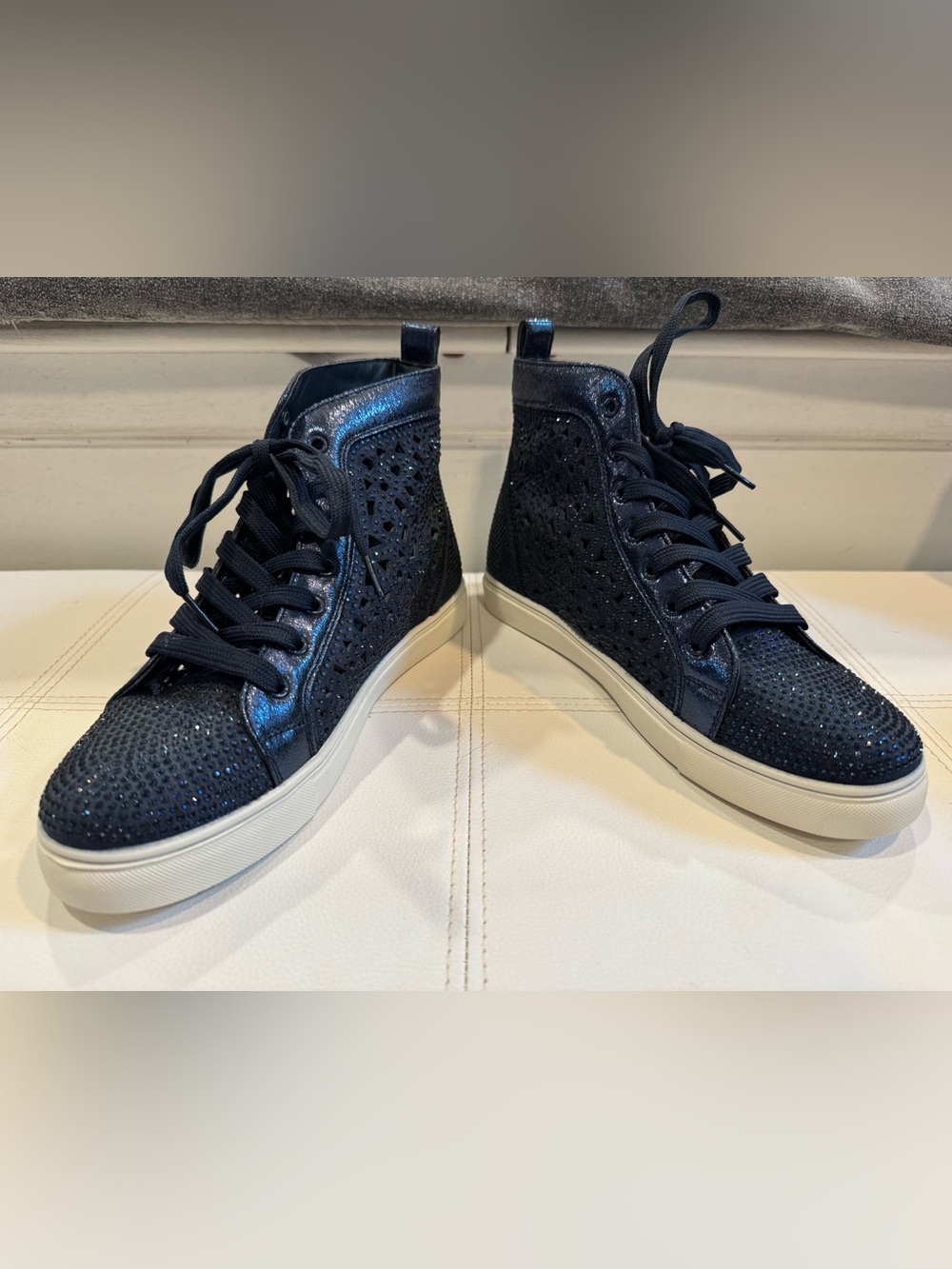 Women's Navy High-Top Lace-Up Sneakers with Sparkle